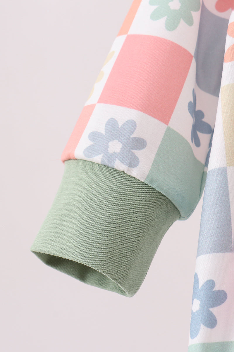 Baby Girl Pastel Daisy Checkerboard Hoodie Bubble