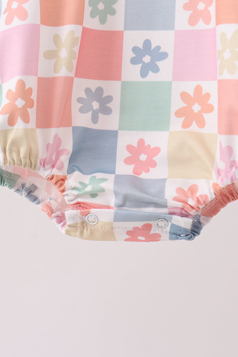 Baby Girl Pastel Daisy Checkerboard Hoodie Bubble