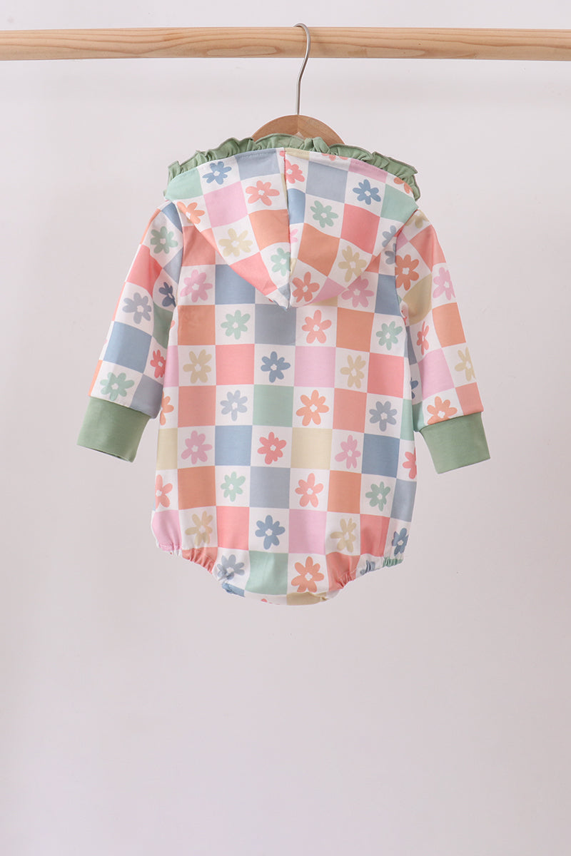 Baby Girl Pastel Daisy Checkerboard Hoodie Bubble