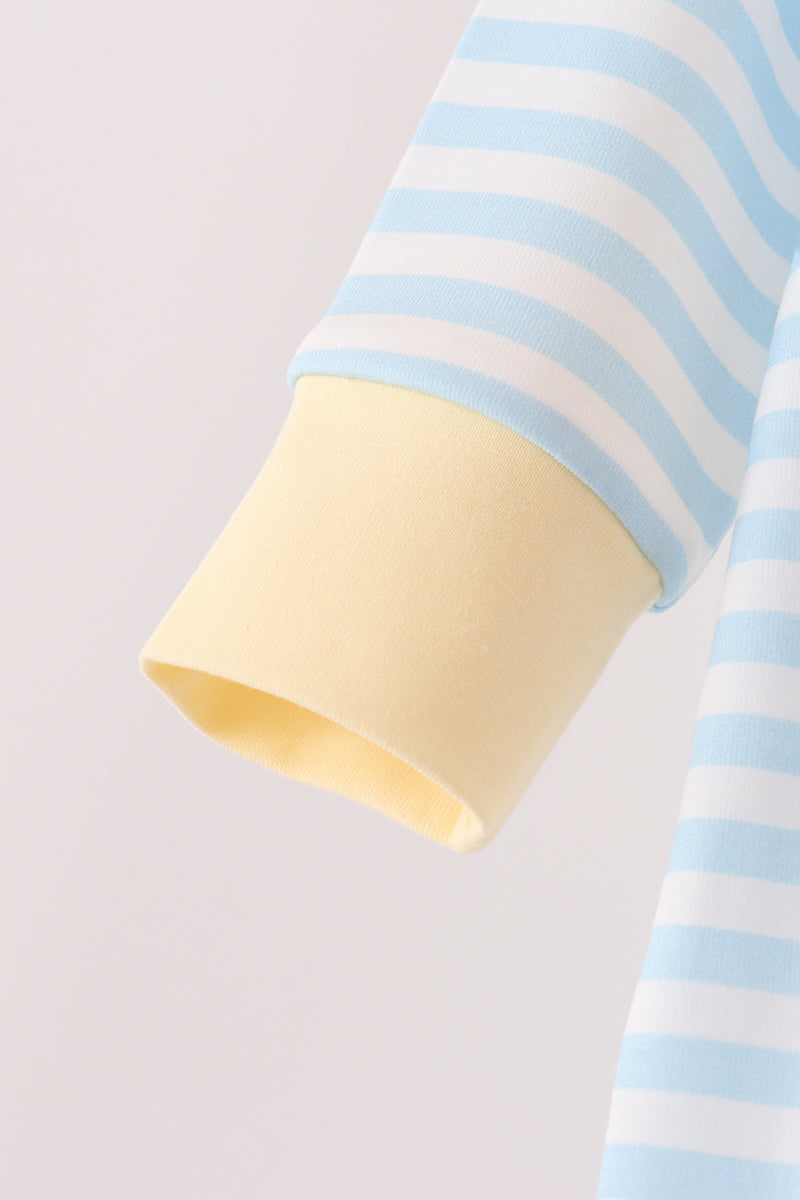 Baby Boy Blue Airplane Embroidery Stripe Romper