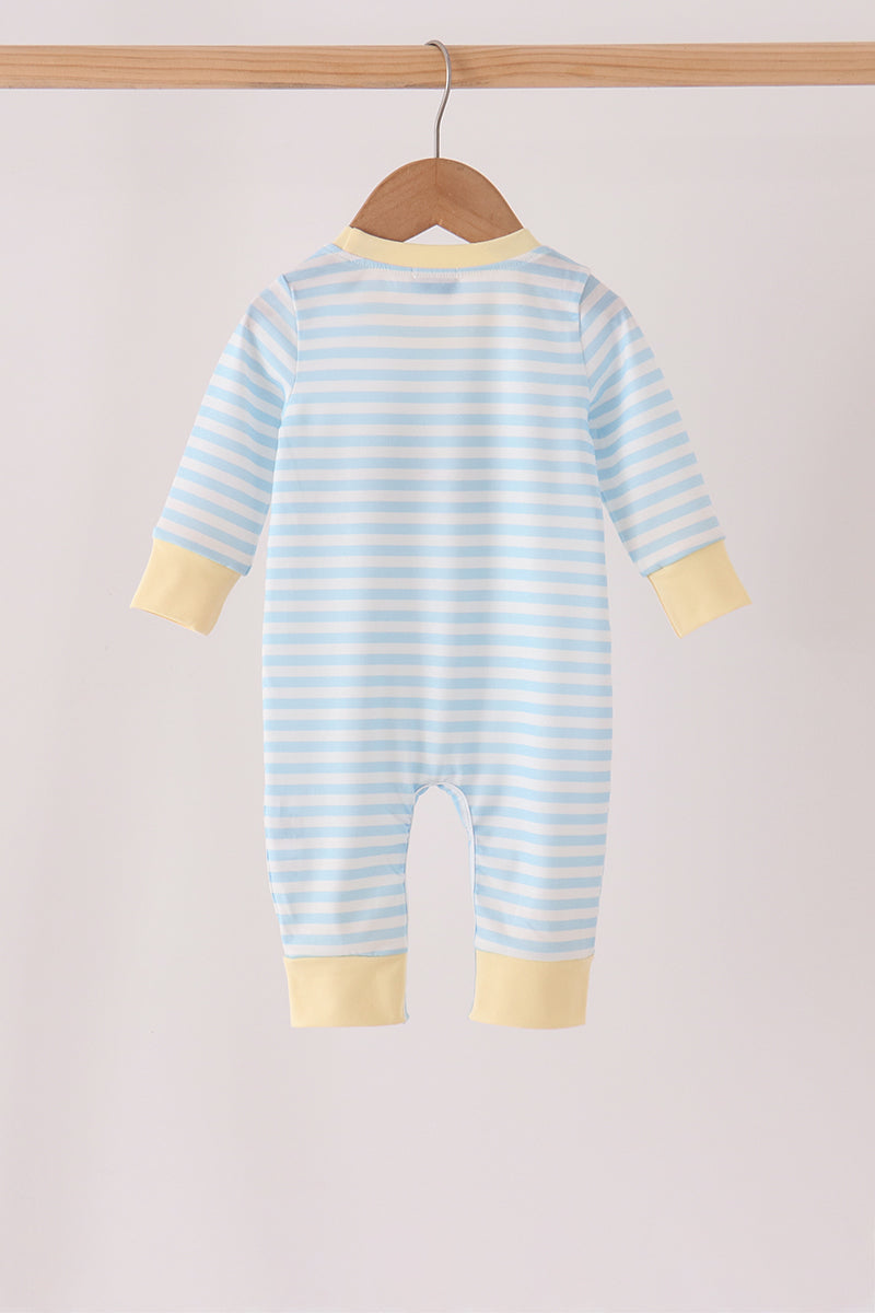 Baby Boy Blue Airplane Embroidery Stripe Romper