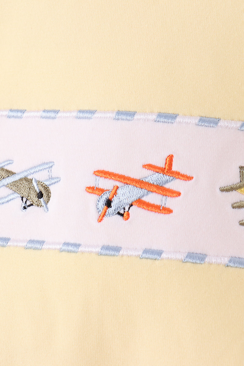 Boys Blue Airplane Embroidery Stripe Pants Set