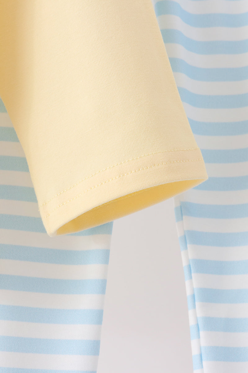 Boys Blue Airplane Embroidery Stripe Pants Set