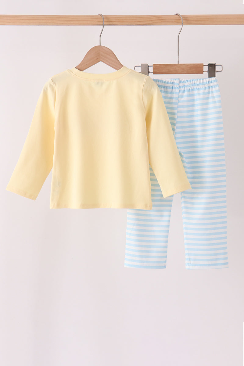 Boys Blue Airplane Embroidery Stripe Pants Set