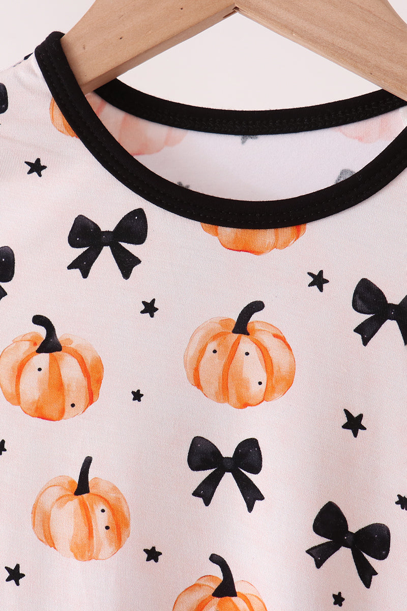 Girls Pumpkin Bamboo Pajama Set with Bow