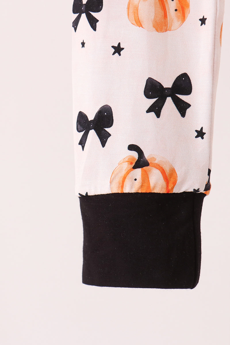 Girls Pumpkin Bamboo Pajama Set with Bow