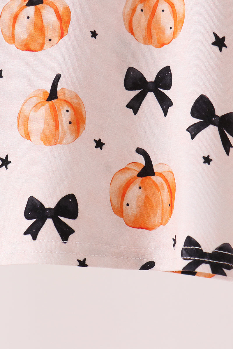 Girls Pumpkin Bamboo Pajama Set with Bow