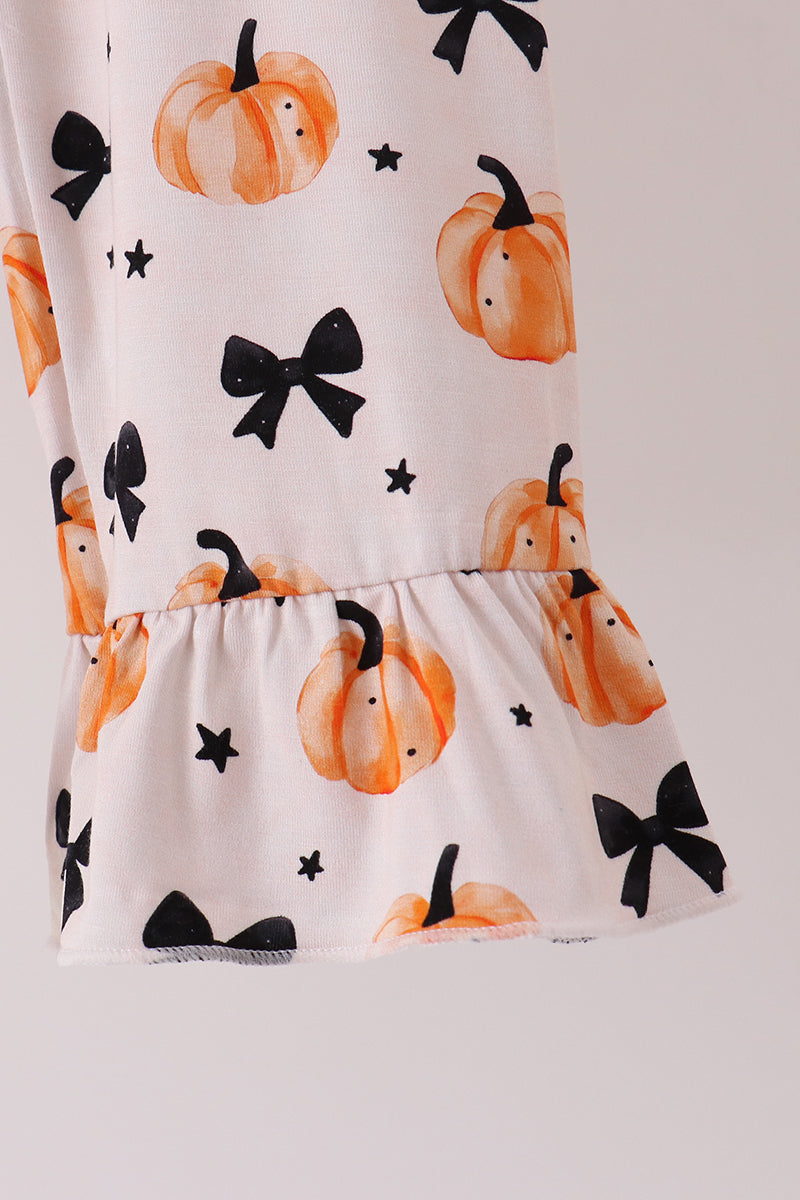 Girls Bow Pumpkin Bamboo Ruffle Pajama Set