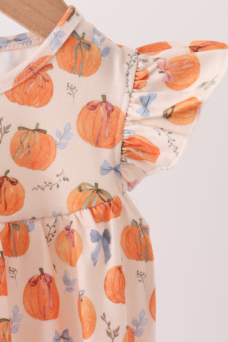 Baby Girl Pumpkin Bow Ruffle Bubble