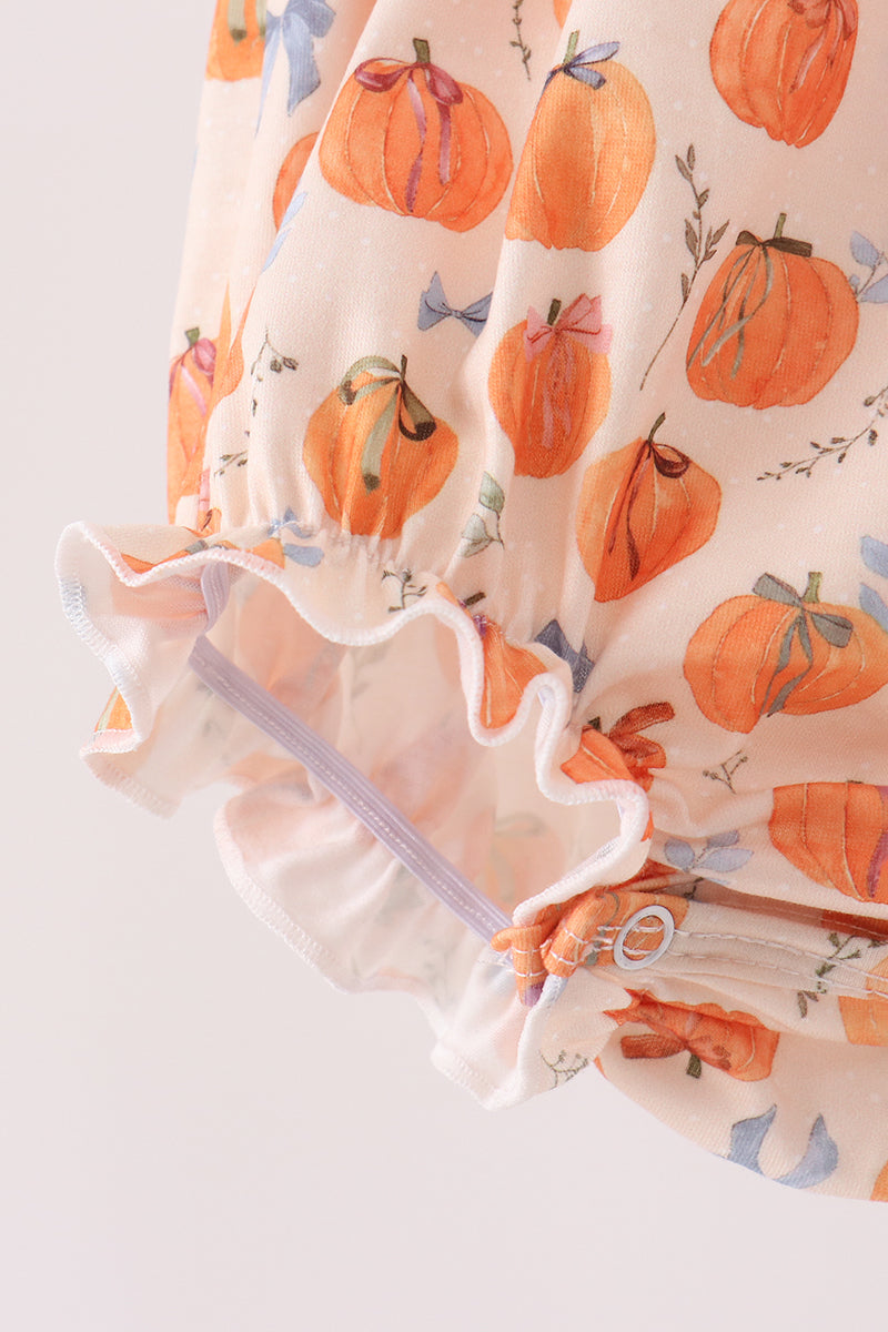 Baby Girl Pumpkin Bow Ruffle Bubble
