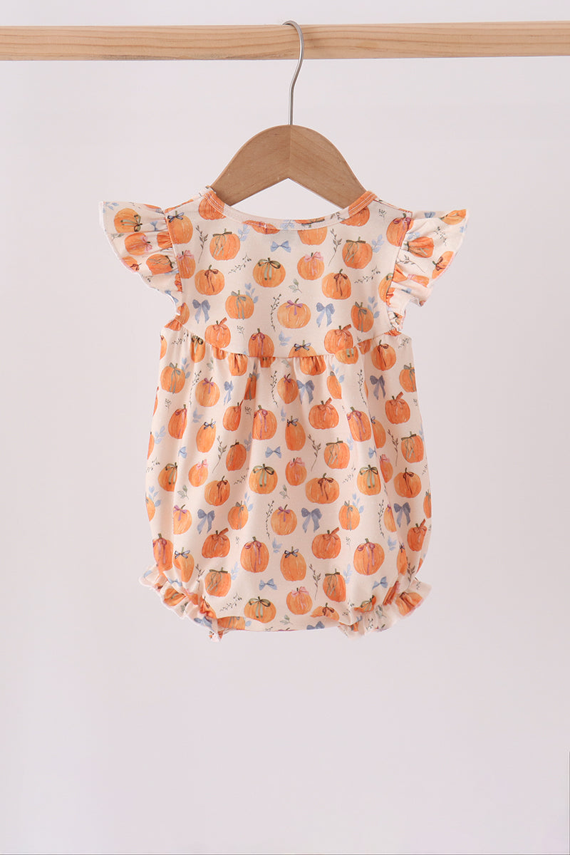 Baby Girl Pumpkin Bow Ruffle Bubble