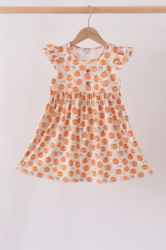 Girls Pumpkin Bow Ruffle Dress