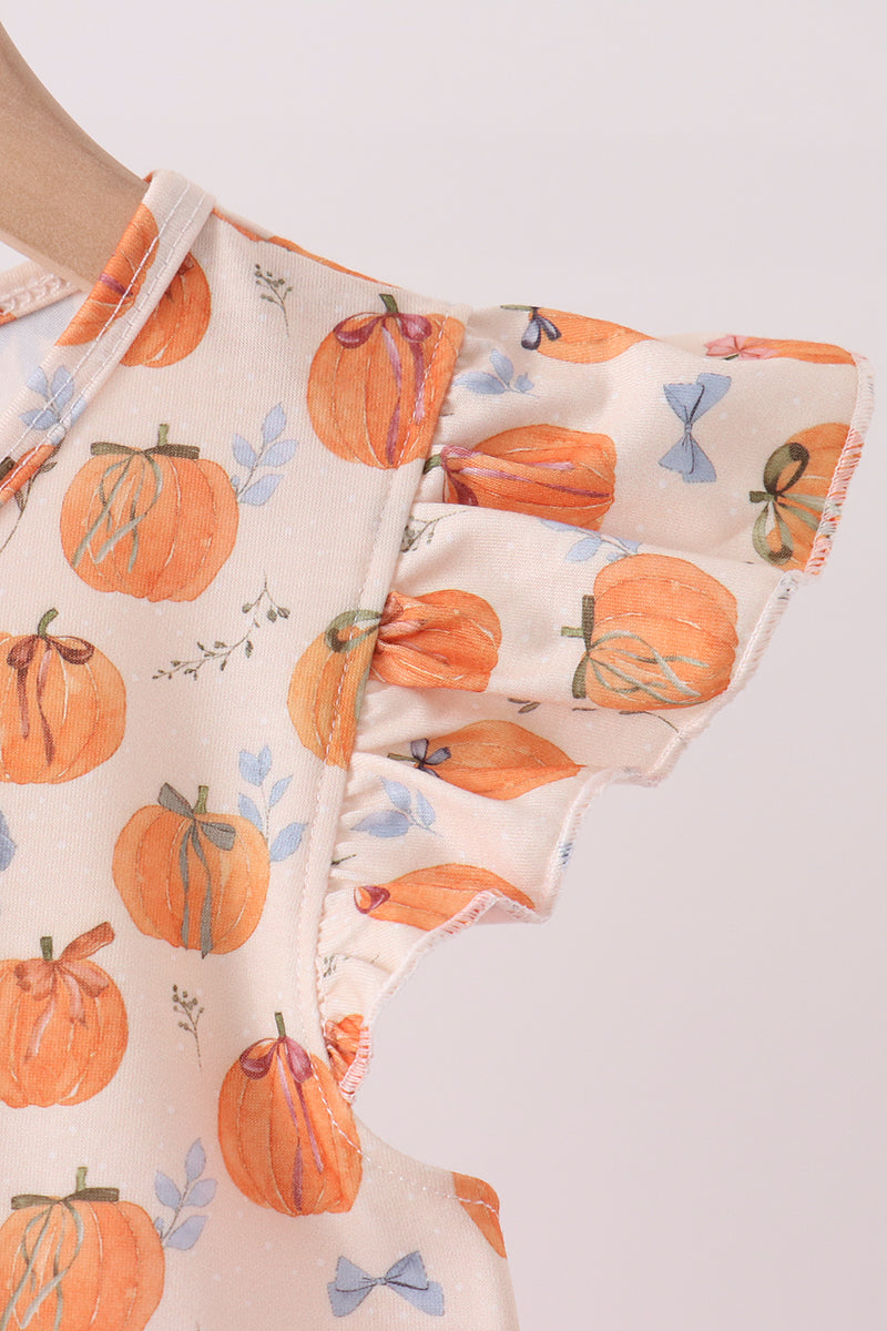 Girls Pumpkin Bow Ruffle Dress