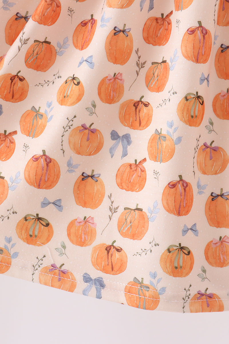 Girls Pumpkin Bow Ruffle Dress