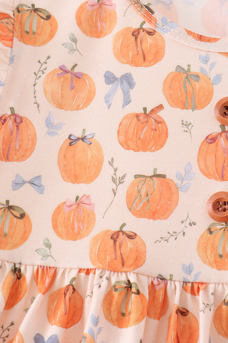 Girls Pumpkin Bow Ruffle Dress