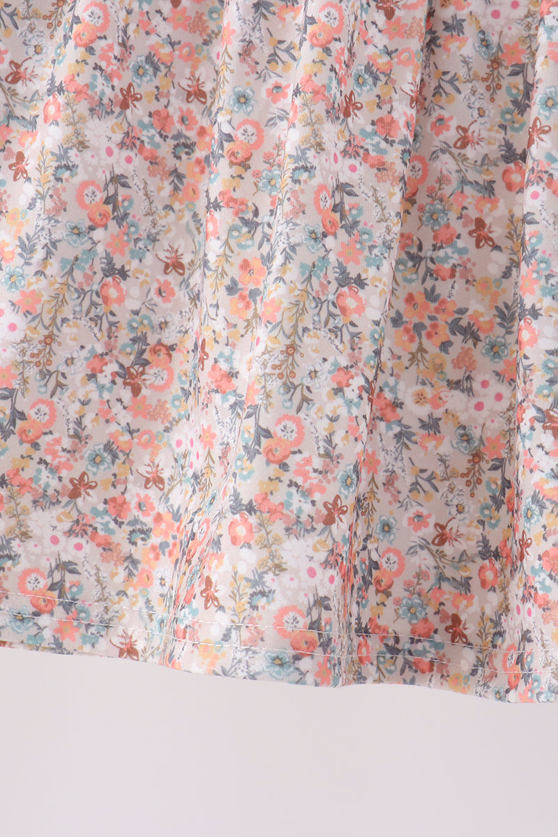 Girls Long Sleeve Floral Smocked Lace Ruffle Pants Set