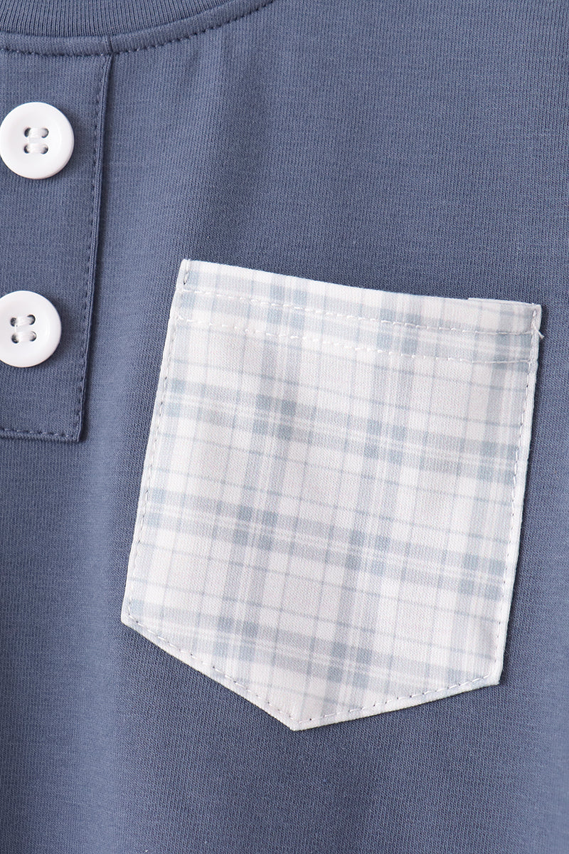 Boys’ Long Sleeve Teal Pocket Plaid Pants Set