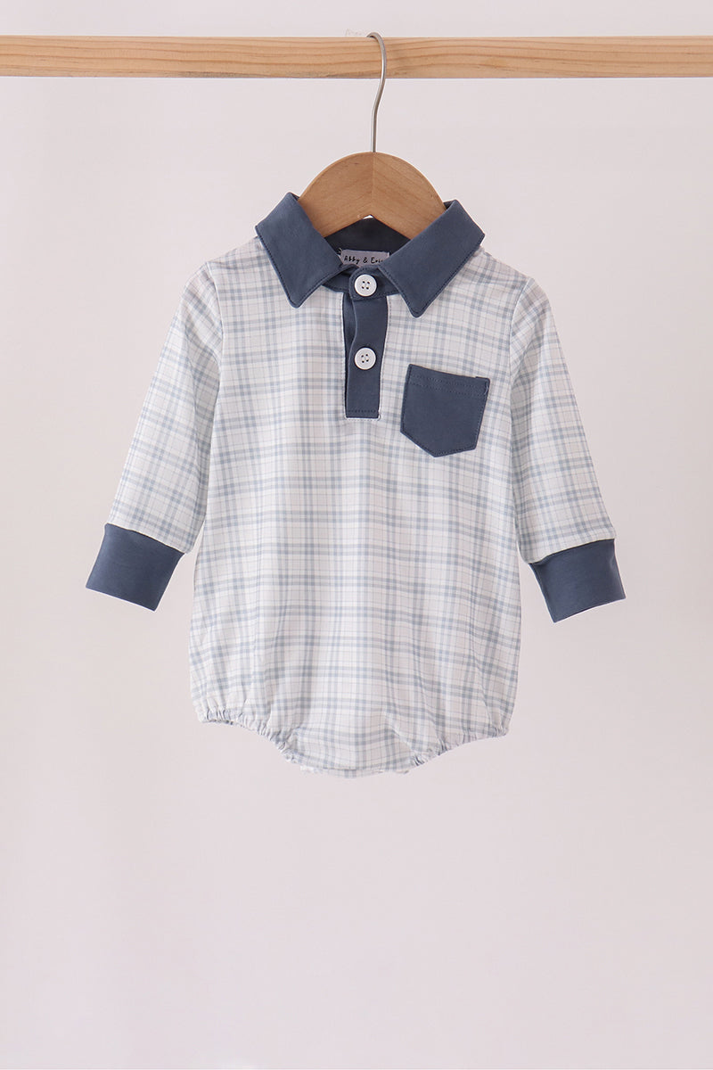 Baby Boys Long Sleeve Collared Plaid Bubble