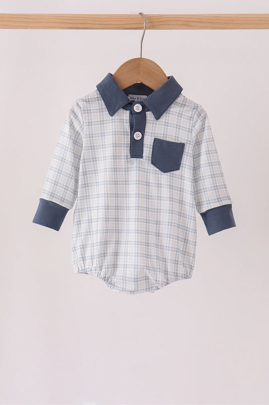 Baby Boys Long Sleeve Collared Plaid Bubble