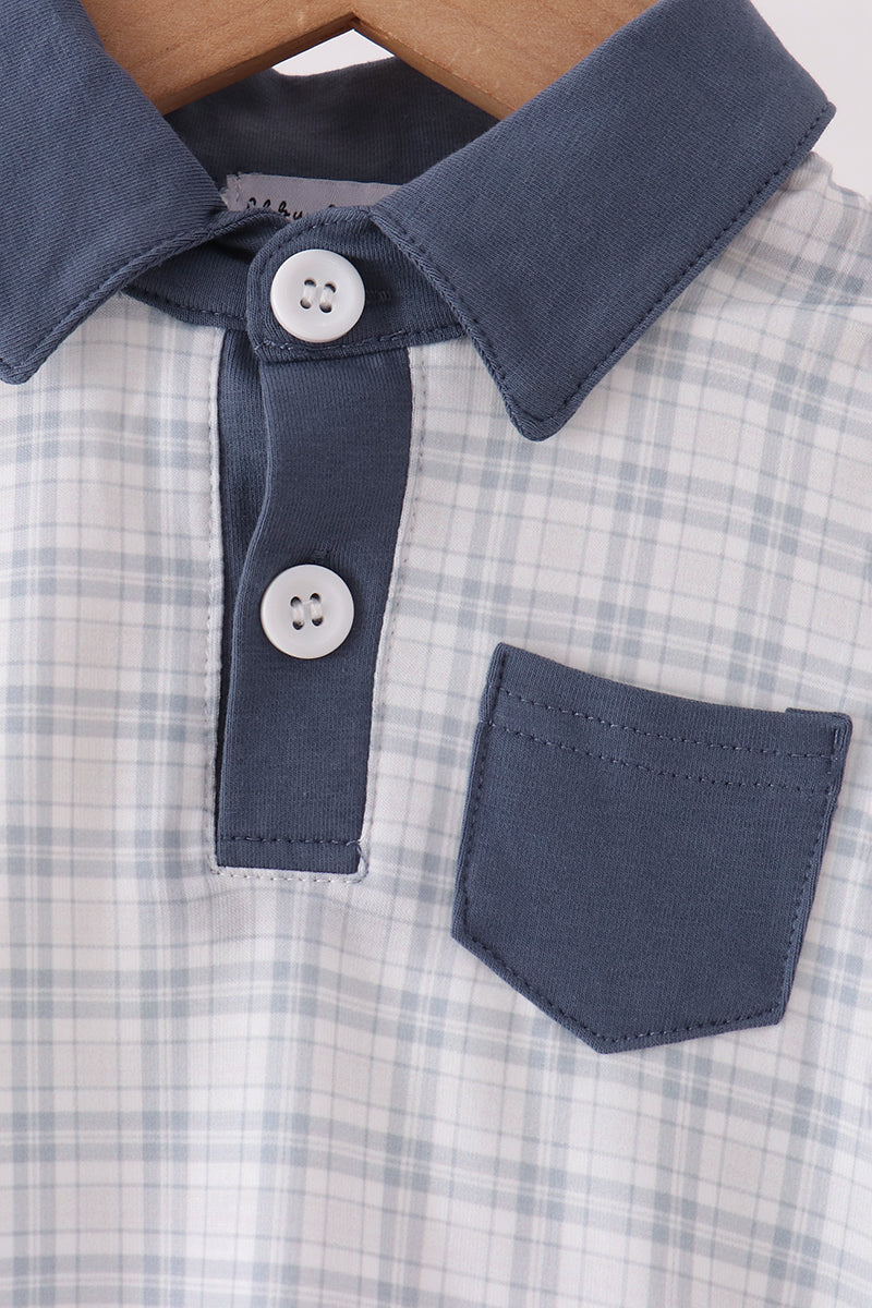 Baby Boys Long Sleeve Collared Plaid Bubble