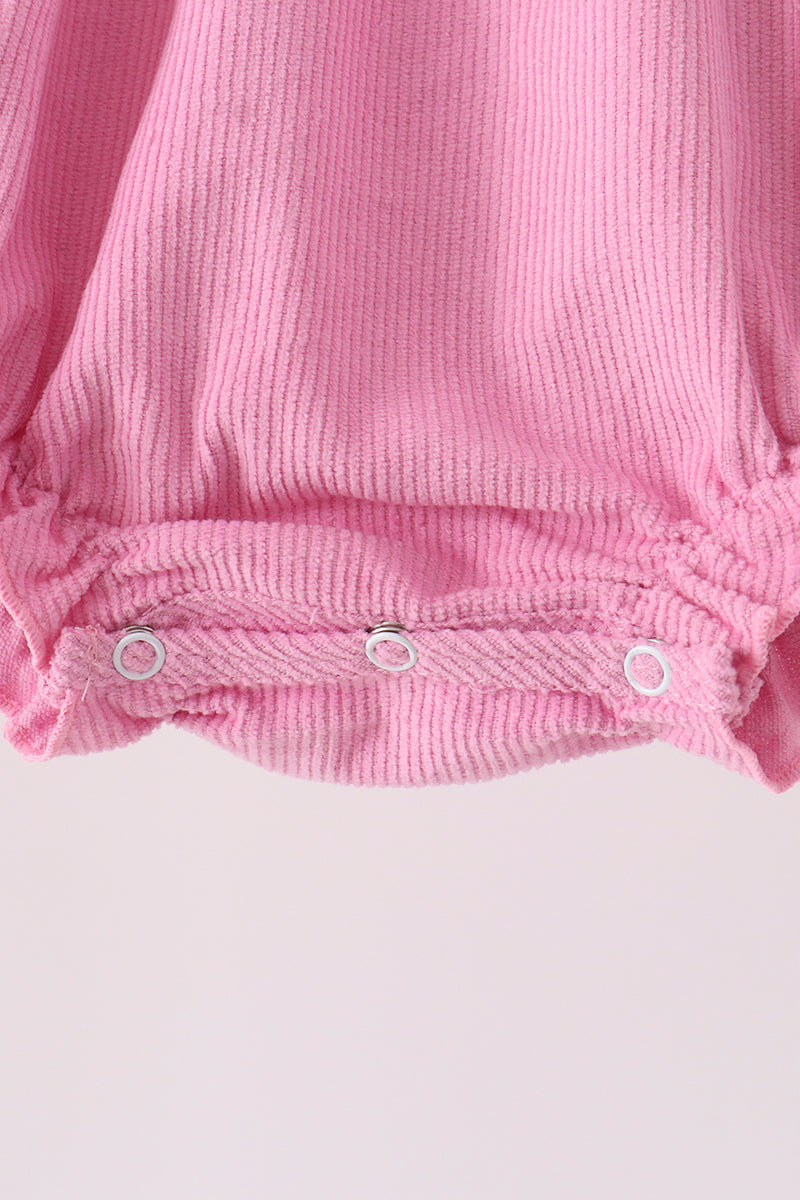 Baby Girl Pink Corduroy Lace Smocked Bubble