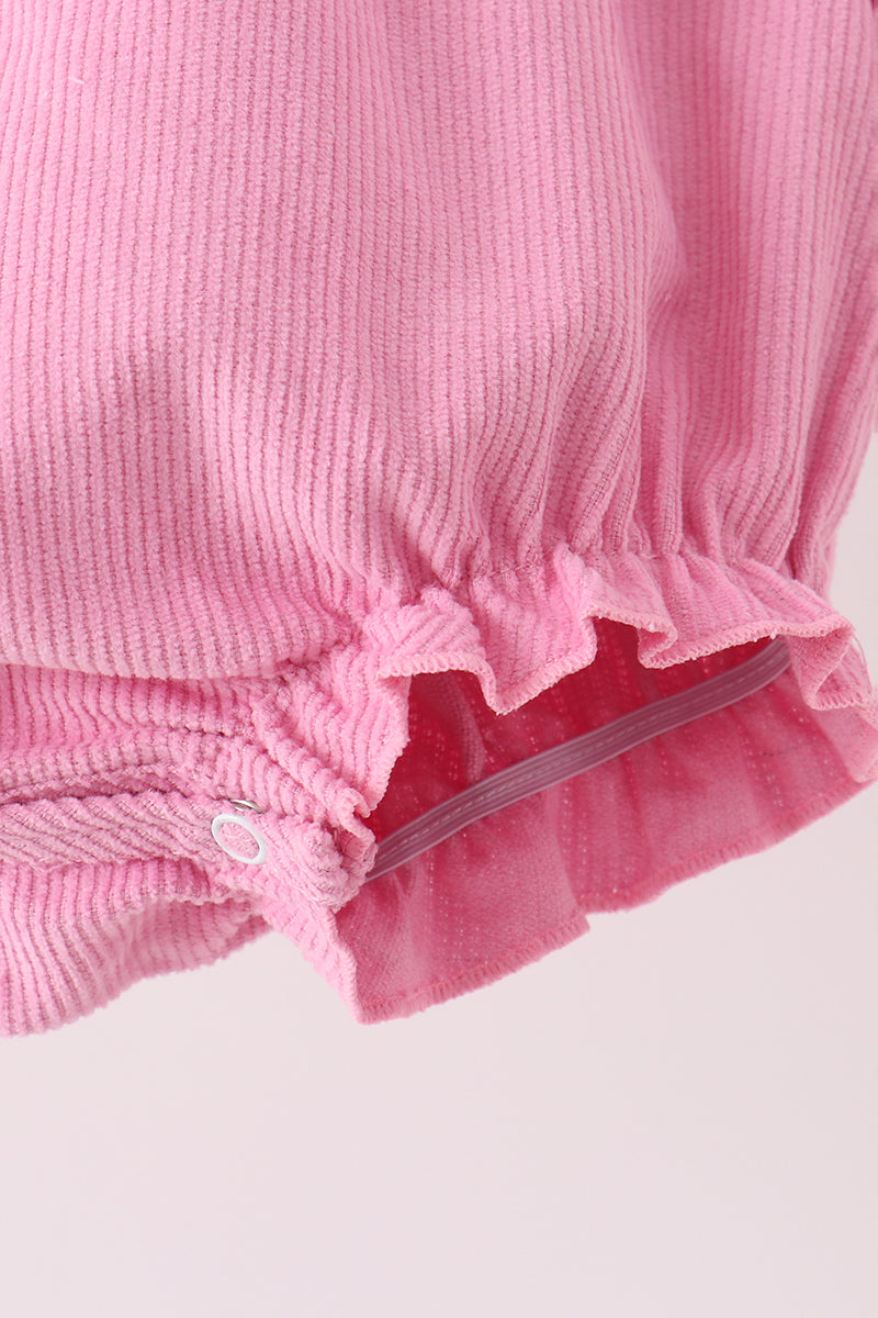 Baby Girl Pink Corduroy Lace Smocked Bubble
