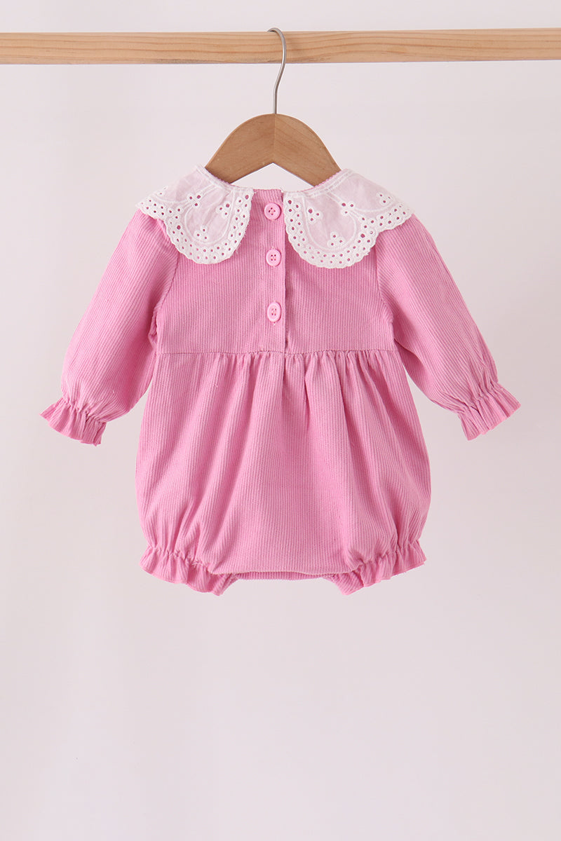Baby Girl Pink Corduroy Lace Smocked Bubble
