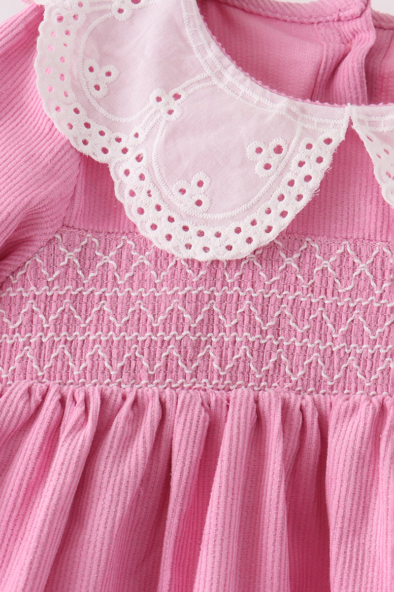 Pink Corduroy Lace Smocked Ruffle Pants Set for Baby & Girl