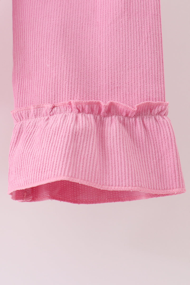 Pink Corduroy Lace Smocked Ruffle Pants Set for Baby & Girl