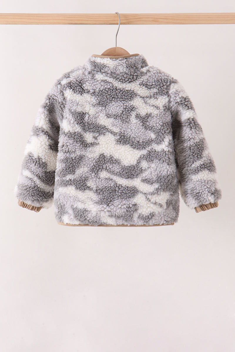 Boys Grey Camo Fleece Jacket