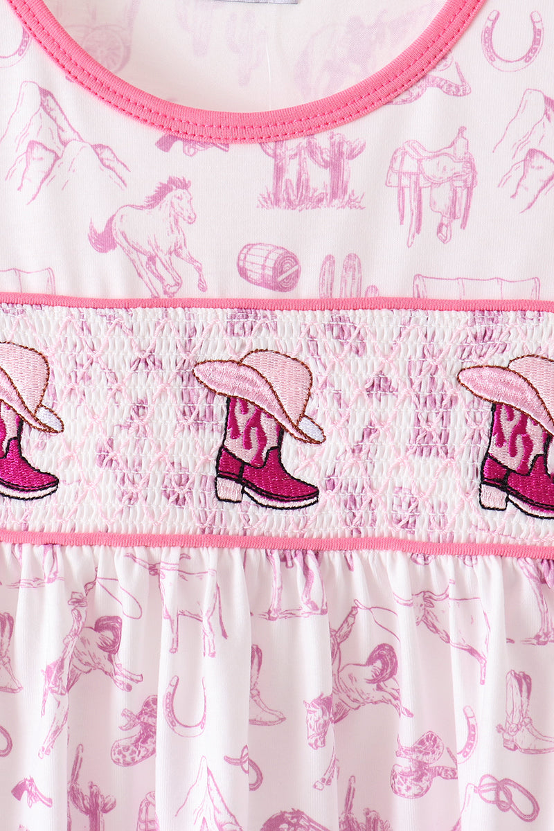 Girls Pink Cowboy Boots Smocked Pants Set
