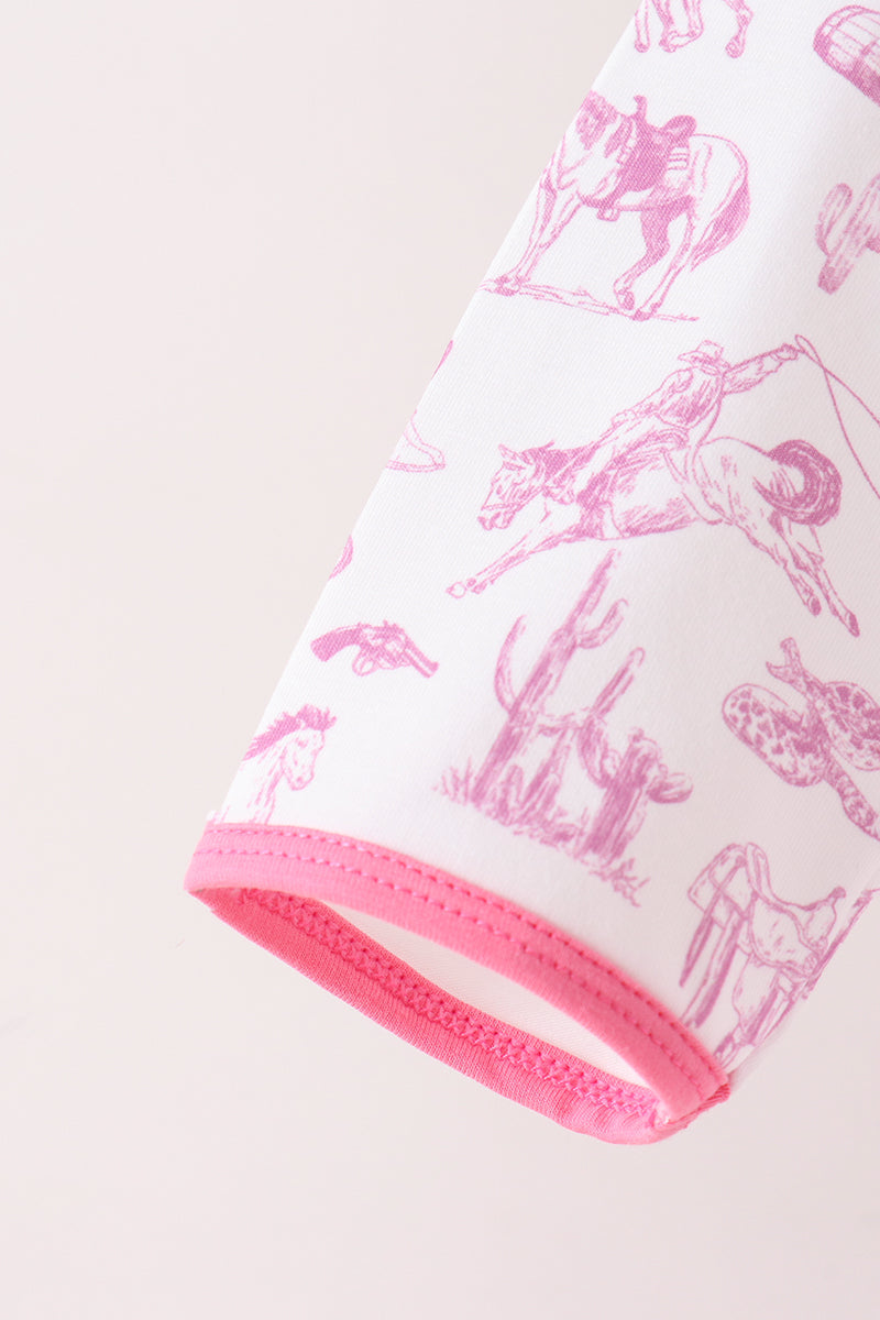 Girls Pink Cowboy Boots Smocked Pants Set