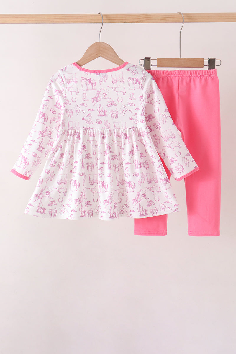 Girls Pink Cowboy Boots Smocked Pants Set