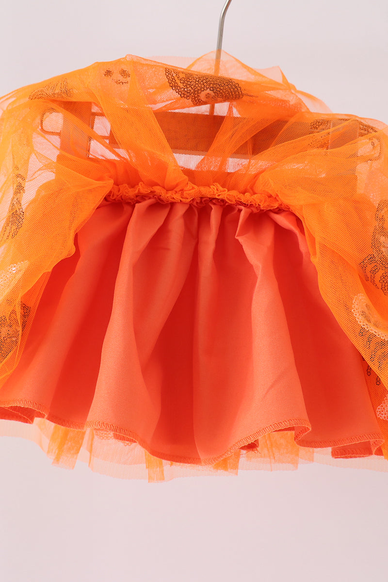 Girls Halloween Orange Spider Ghost Sequin Tutu Skirt
