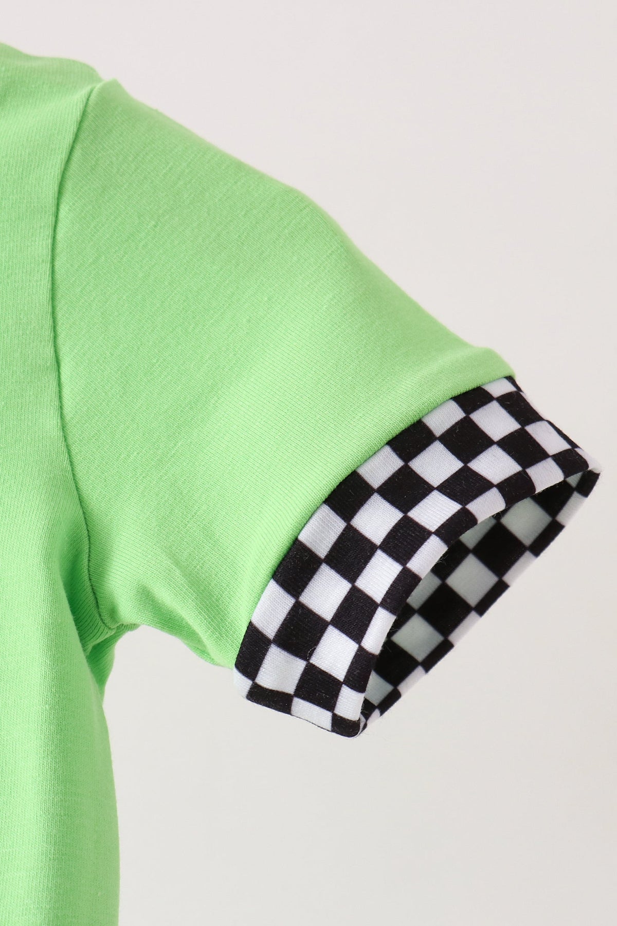 Baby Boy Green Monster Truck Embroidery Checkered Romper