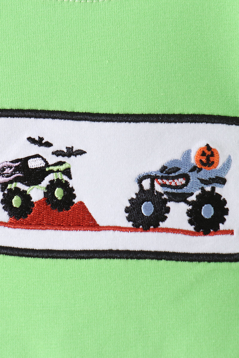 Boys Green Monster Truck Embroidery Top