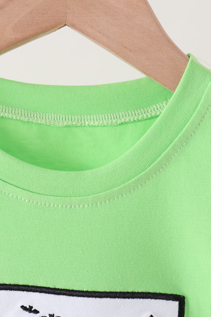 Boys Green Monster Truck Embroidery Top