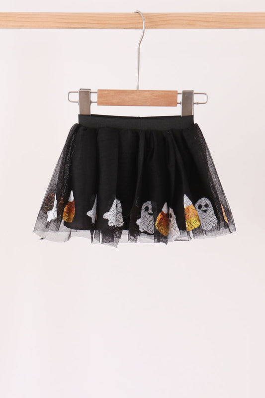 Girls Halloween Black Candy Ghost Sequin Tutu Skirt