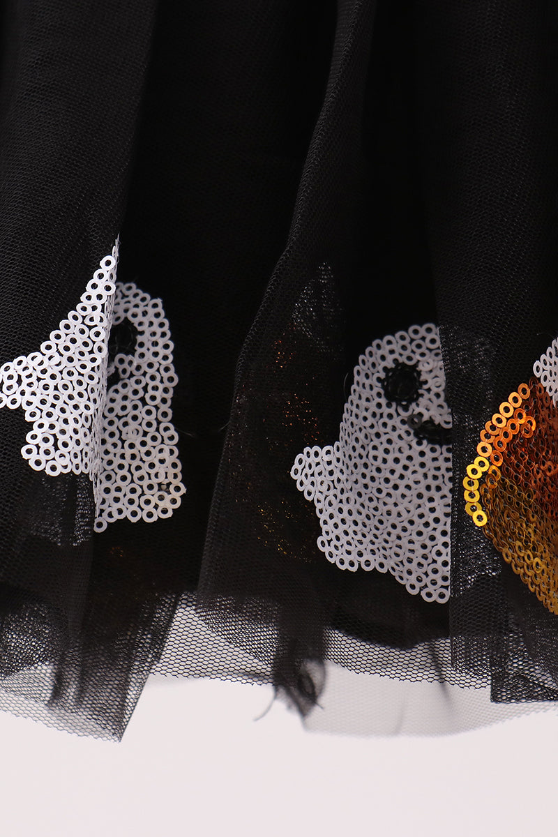 Girls Halloween Black Candy Ghost Sequin Tutu Skirt