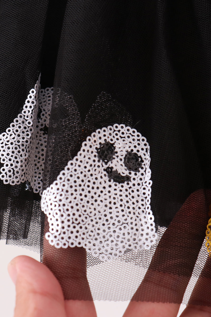 Girls Halloween Black Candy Ghost Sequin Tutu Skirt