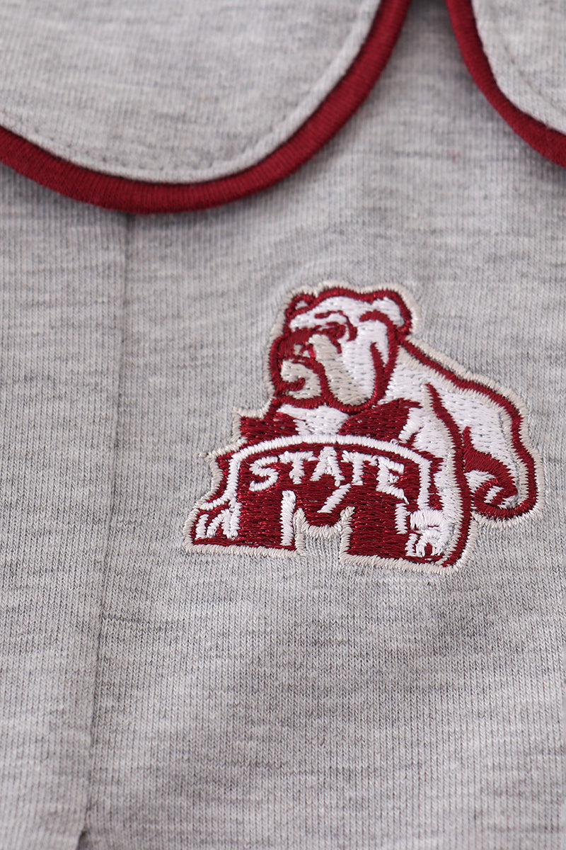 Baby Girl Long Sleeve Collared Mississippi State Embroidery Bubble
