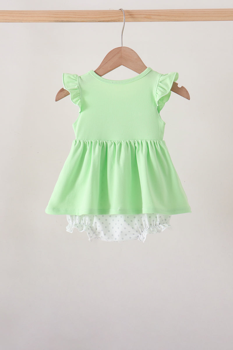 Baby & Toddler Girl Green Mouse Character French Knot Ruffle Bubble