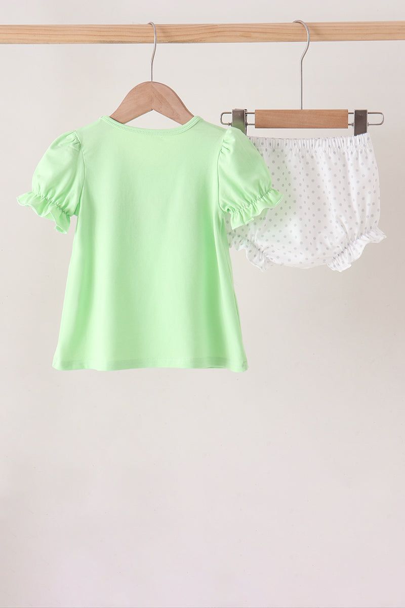 Green Mouse Character French Knot Bloomer Set