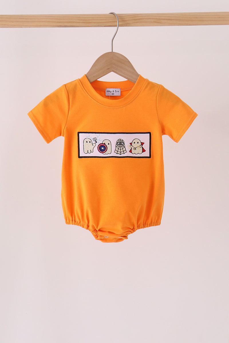 Baby Boy Orange Ghost Embroidery Bubble