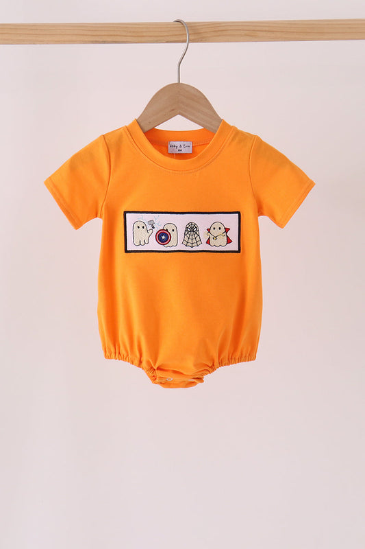 Baby Boy Orange Ghost Embroidery Bubble