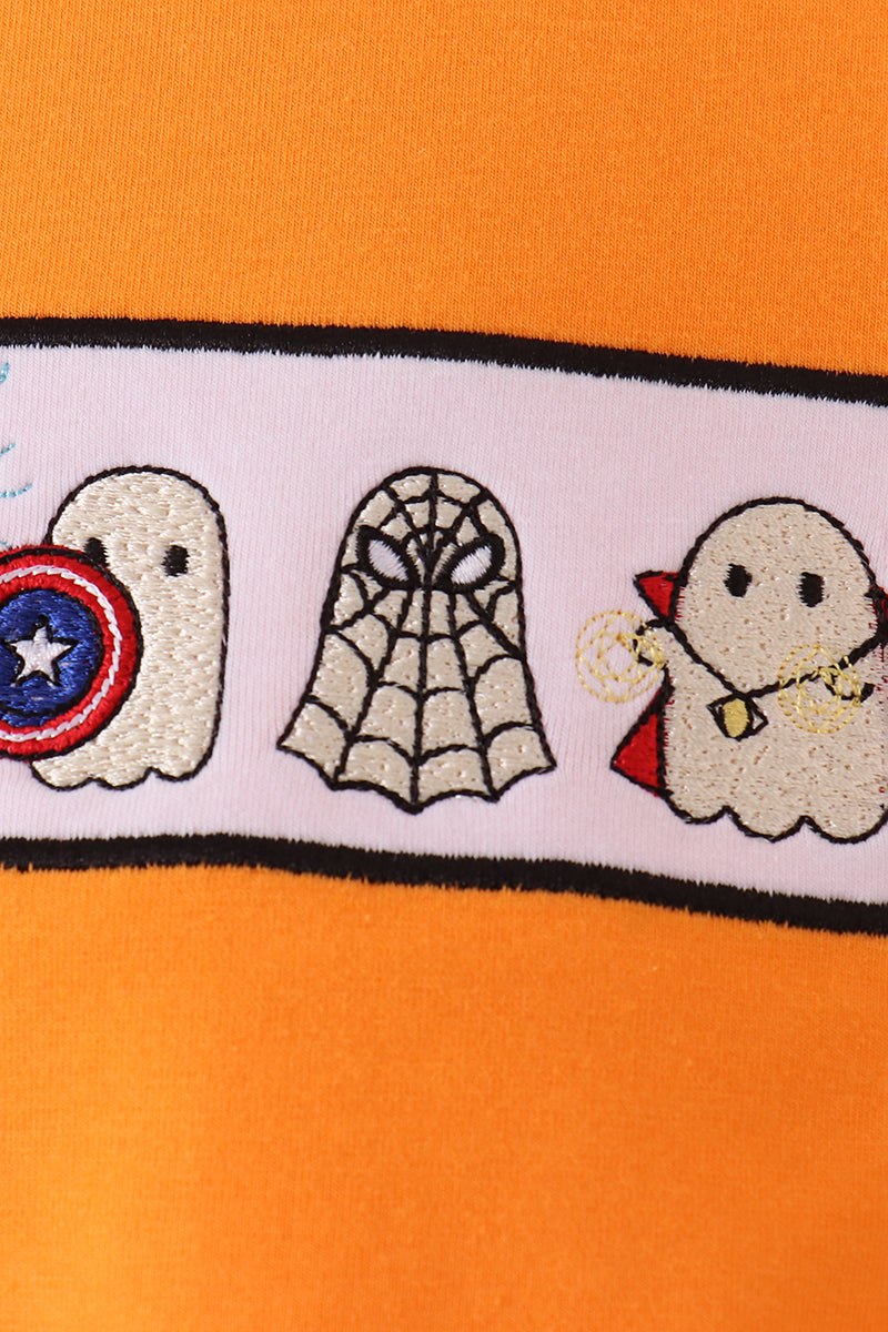 Baby Boy Orange Ghost Embroidery Bubble
