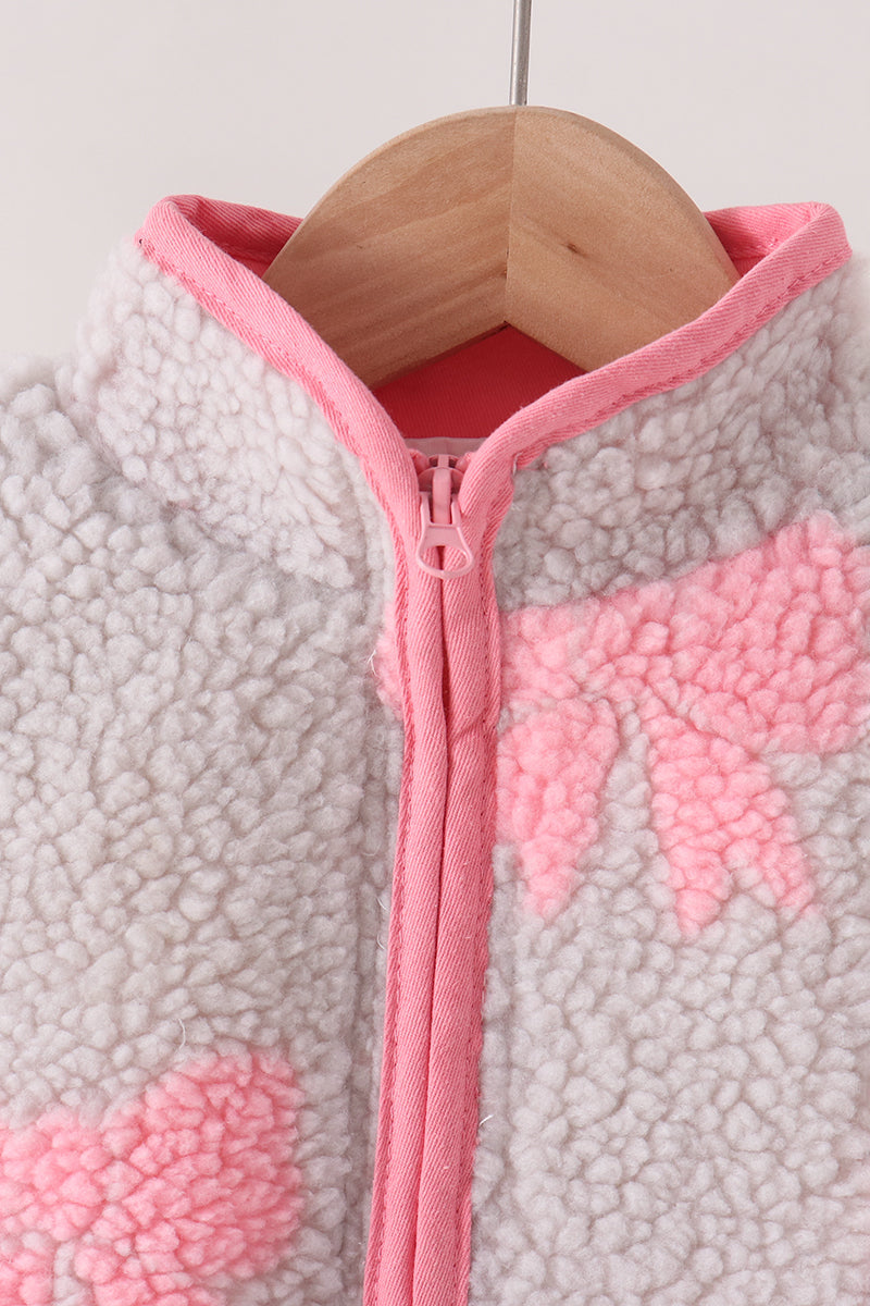 Girls Pink Bow Fleece Jacket