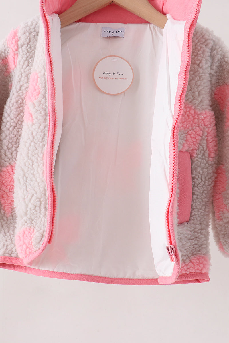 Girls Pink Bow Fleece Jacket