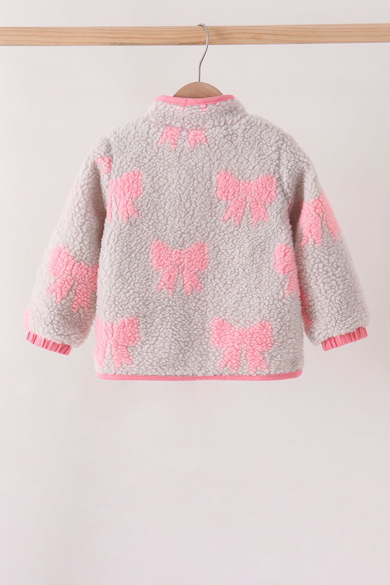 Girls Pink Bow Fleece Jacket