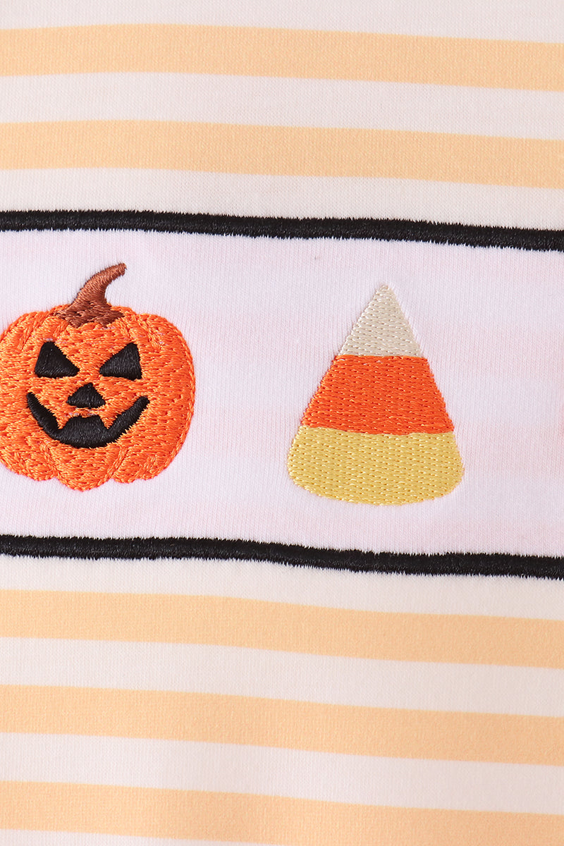 Baby Boy Pumpkin Embroidery Stripe Romper